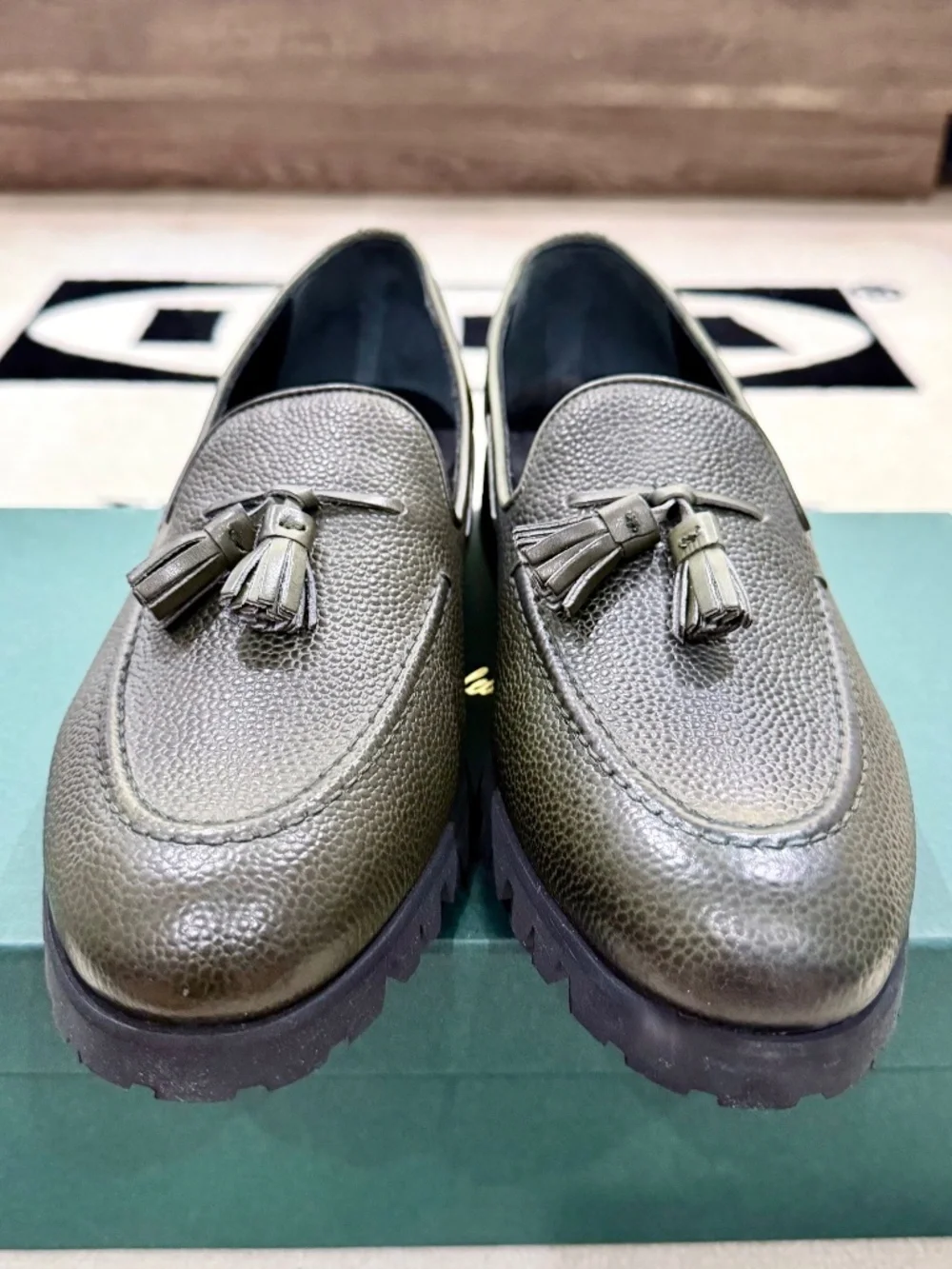 Aime Leon Dore Grainy Leather Chicco Riso Green Tassel Loafers